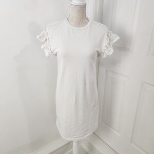 All Saints Dress Womens XS White Trixi Ruffle Eyelet Sleeves Mini Resortwear